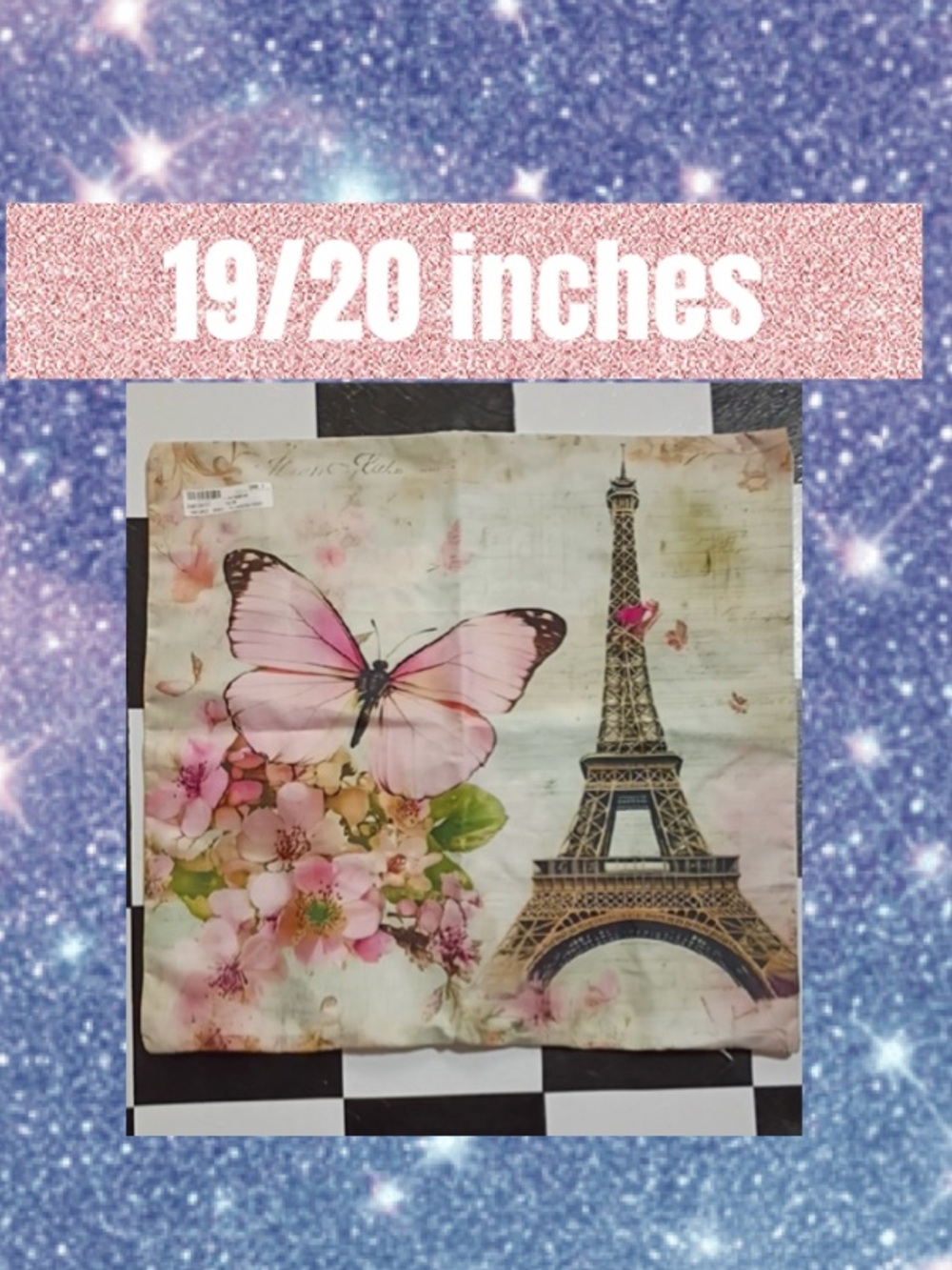Butterfly & Eiffel Tower Floral Pillow Cover - Pink, Green, Beige